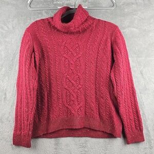 Orvis Sweater Women Red‎ Medium Cashmere Wool Cable Knit Fishermen Crop
